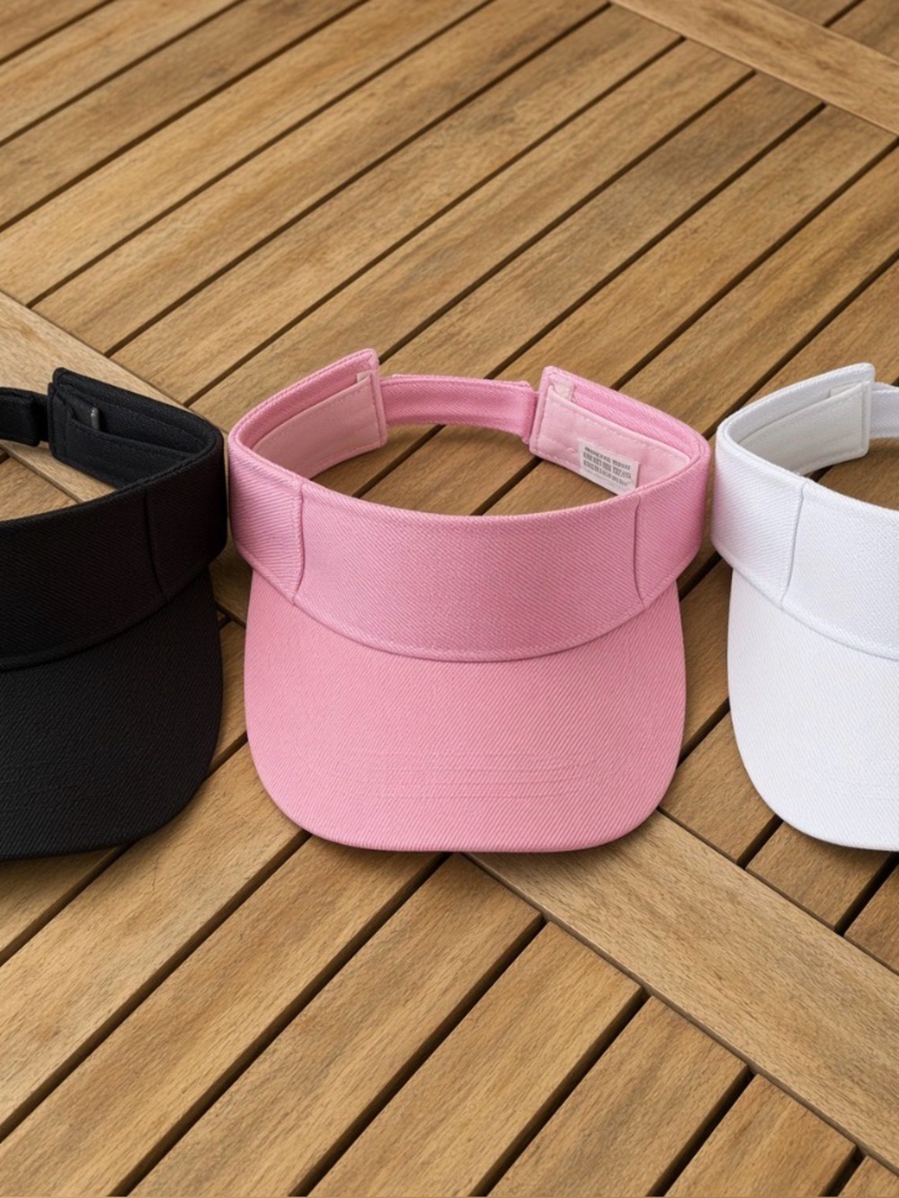 Set of 3 Adjustable Visors Black Pink White Sun Hats OS